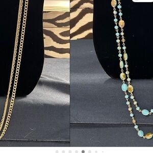 Boho Turquoise and gold tone multi strand necklace separates into two Two in One